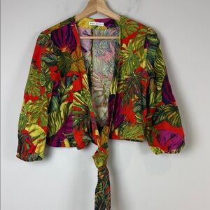 MAISON D’AMÉLIE PARIS linen tropical colourful tie up top